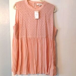 Suzanne Betro 🍑 Peach Pretty Sleeveless Blouse Top 1x NWT Eyelet Amazon